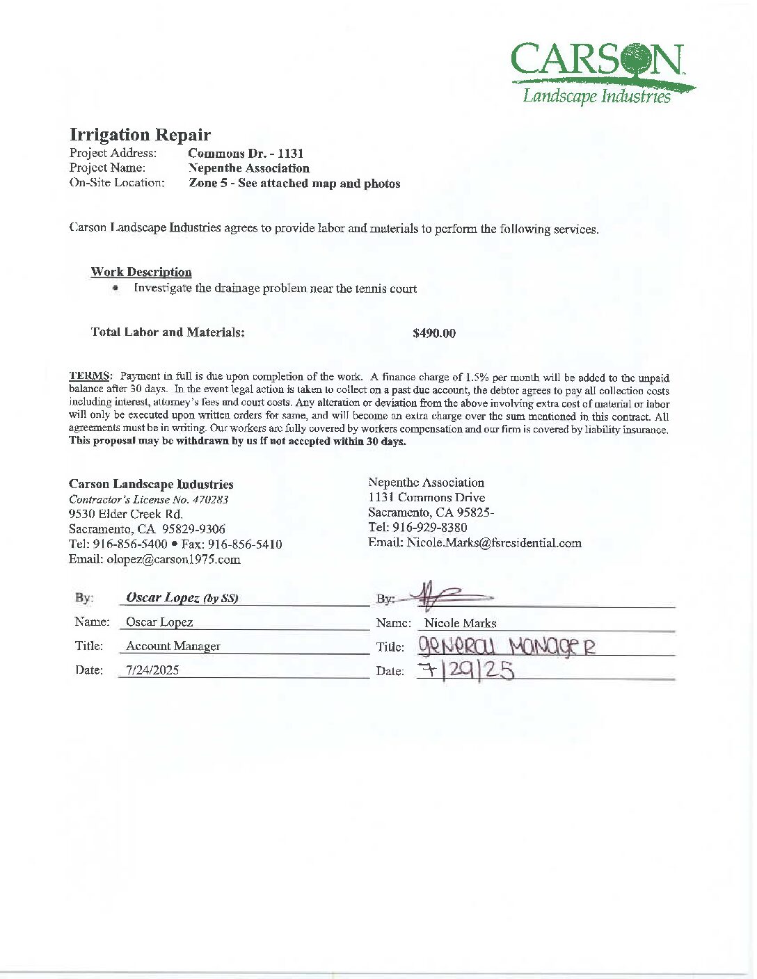 Carson Landscape – Irrigation Repairs – Zone 5, Drainage Issue