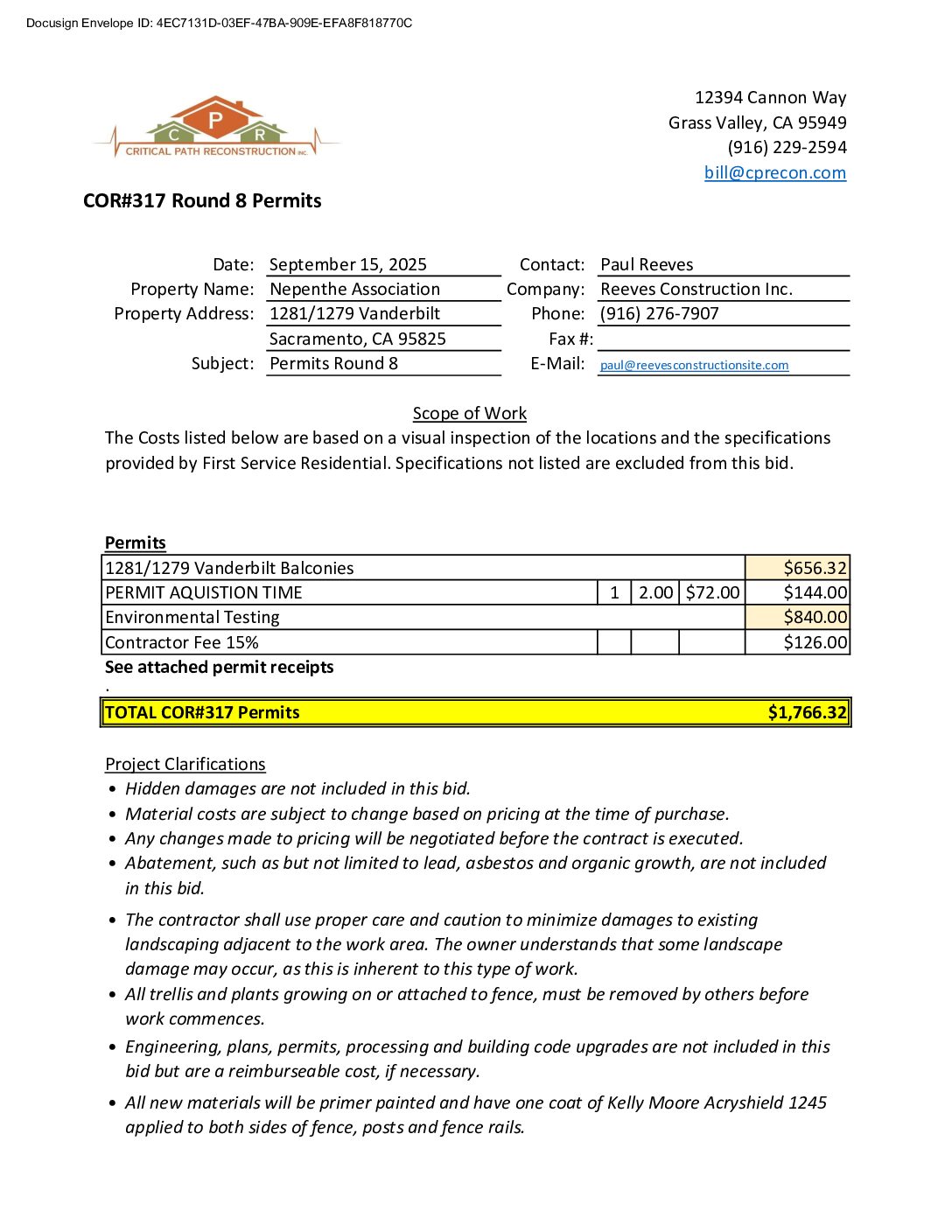 CPR – Phase 3 Change Order – #317