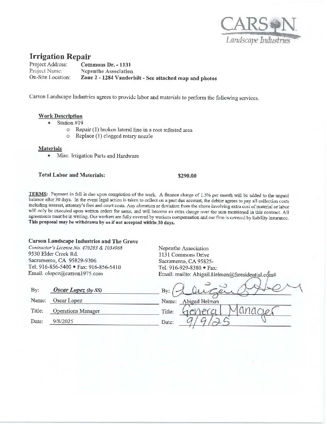 Carson Landscape – Irrigation Repairs – Zone 2, Station 19