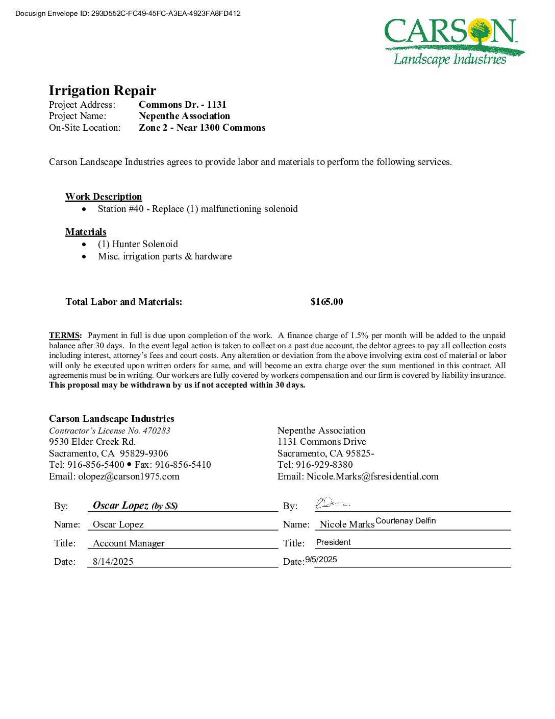 Carson Landscape – Irrigation Repairs – Zone 2, Station 40