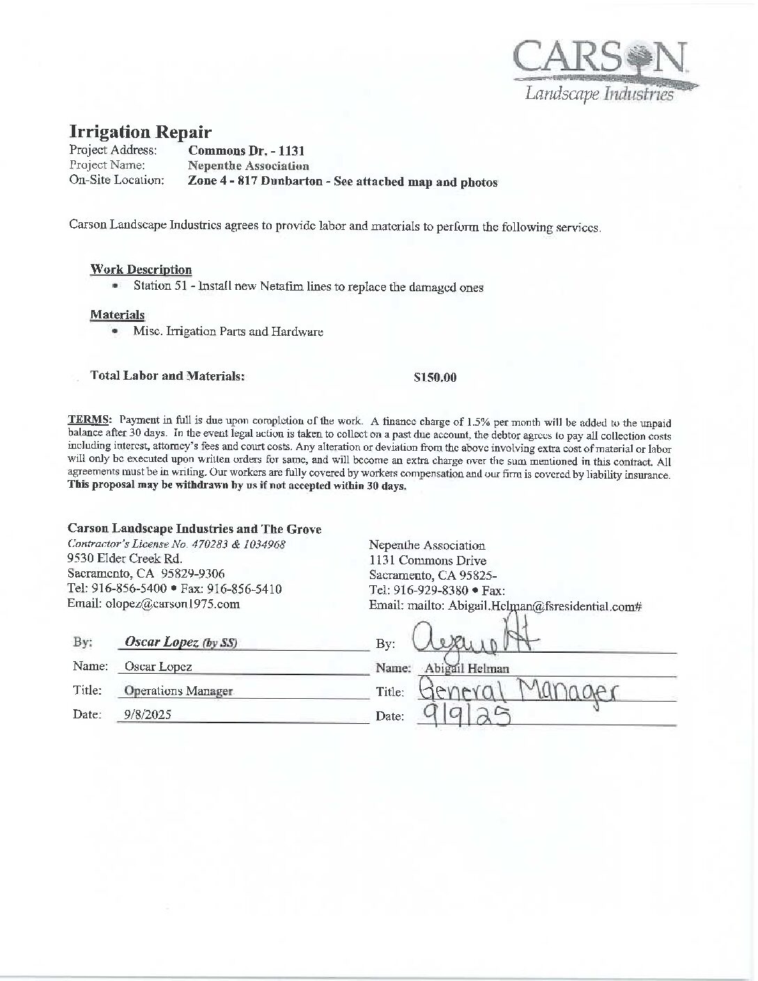 Carson Landscape – Irrigation Repairs – Zone 4, Station 51