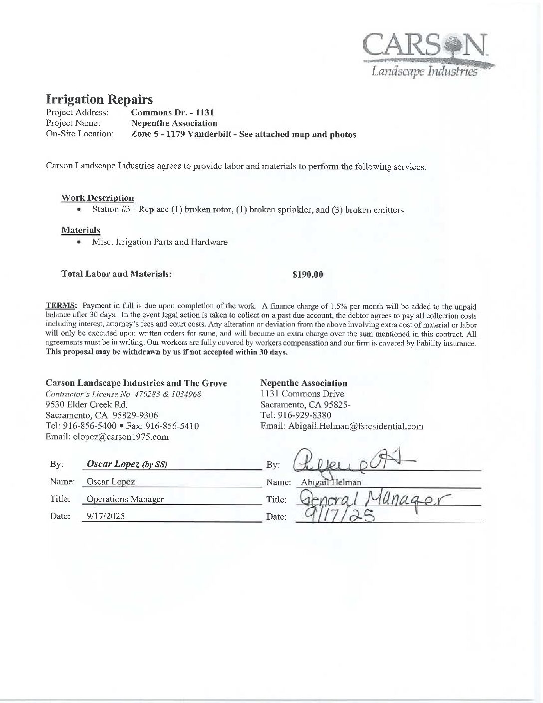 Carson Landscape – Irrigation Repairs – Zone 5, Station 3