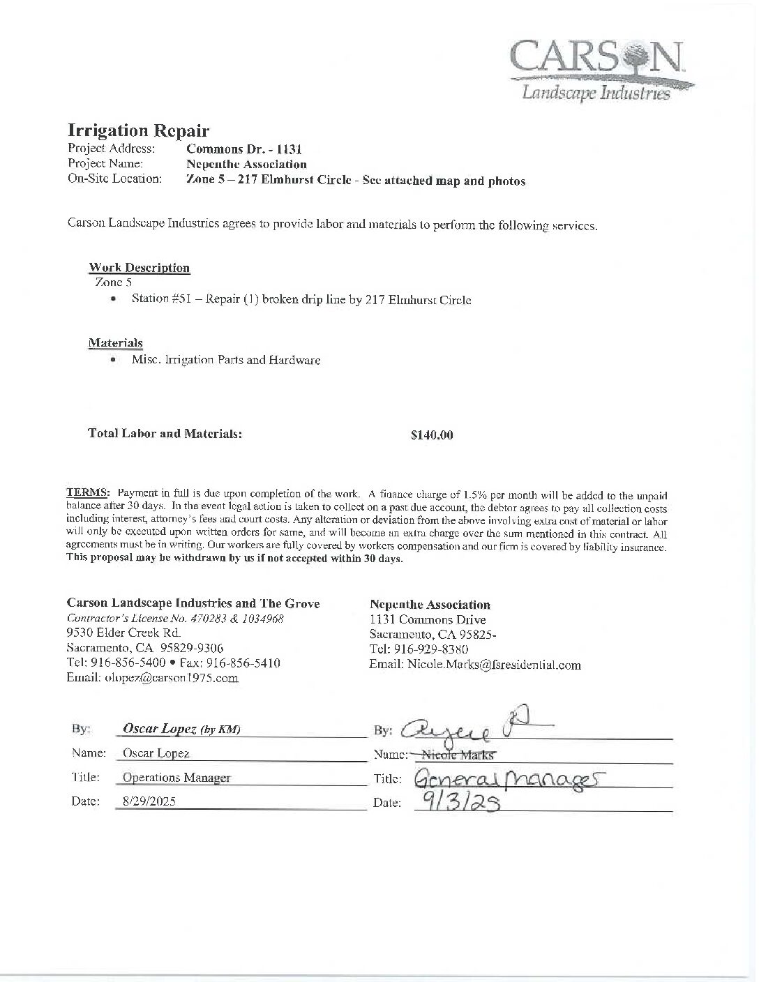 Carson Landscape – Irrigation Repairs – Zone 5, Station 51