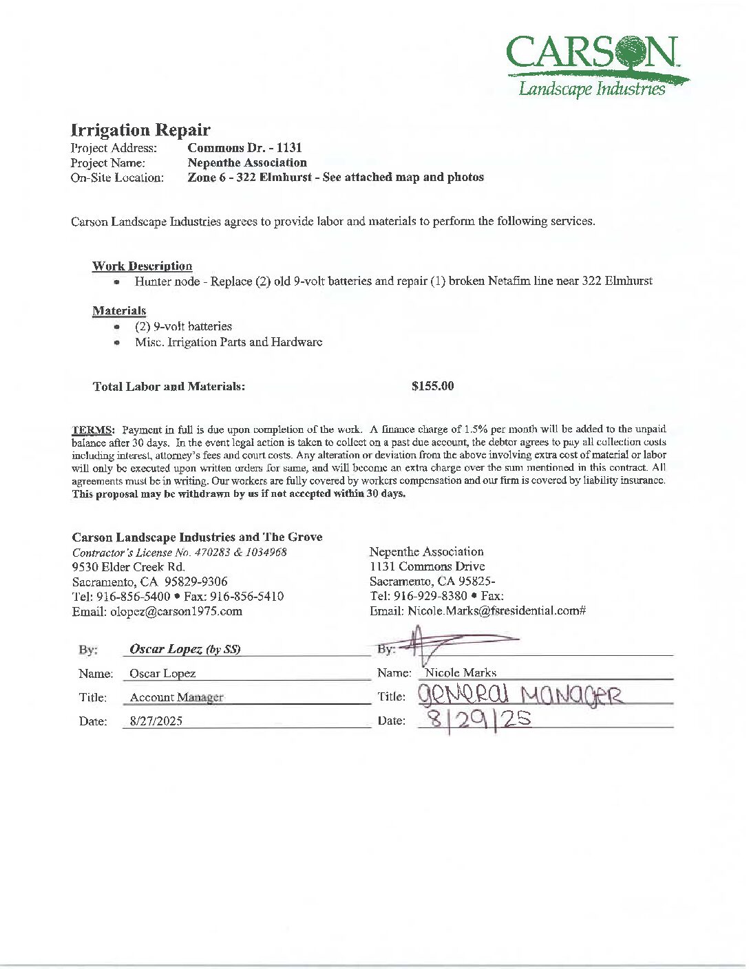 Carson Landscape – Irrigation Repairs – Zone 6 – Elmhurst – 322