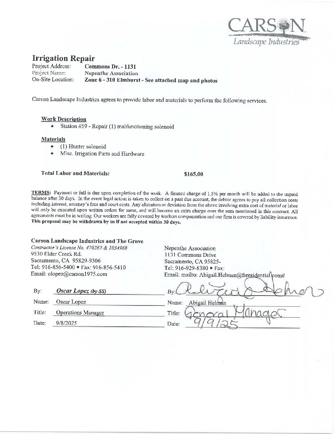 Carson Landscape – Irrigation Repairs – Zone 6, Station 59