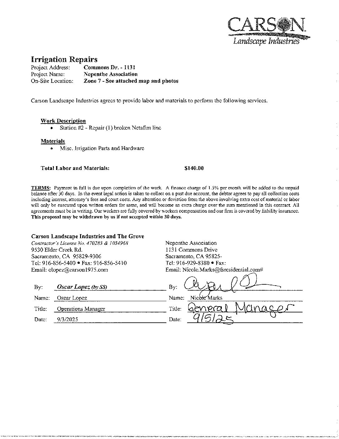 Carson Landscape – Irrigation Repairs – Zone 7, Station 2