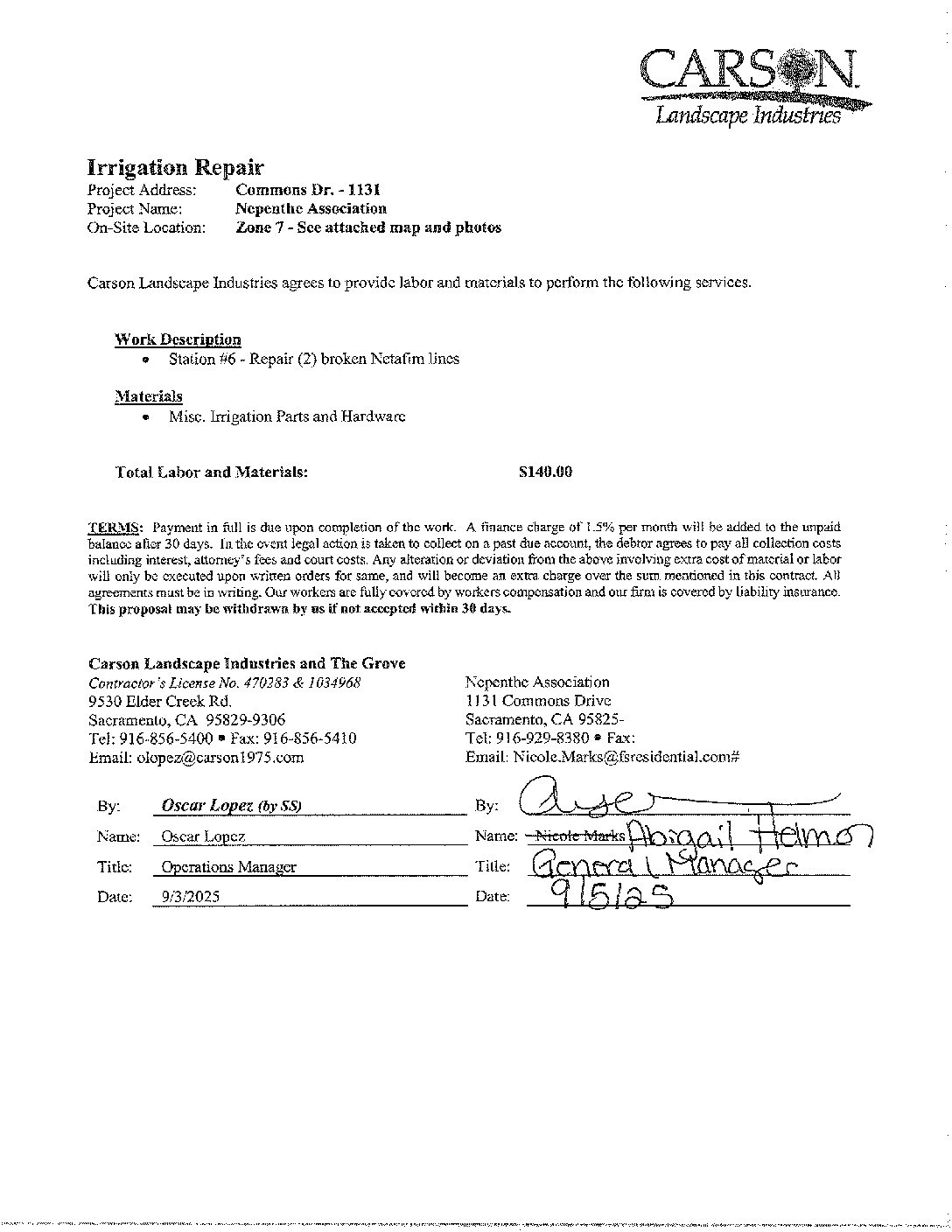 Carson Landscape – Irrigation Repairs – Zone 7, Station 6