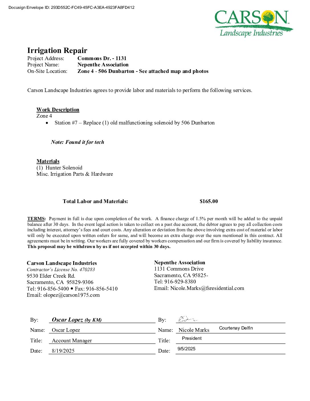 Carson Landscape – Irrigation Repairs – Zone 7, Station 7