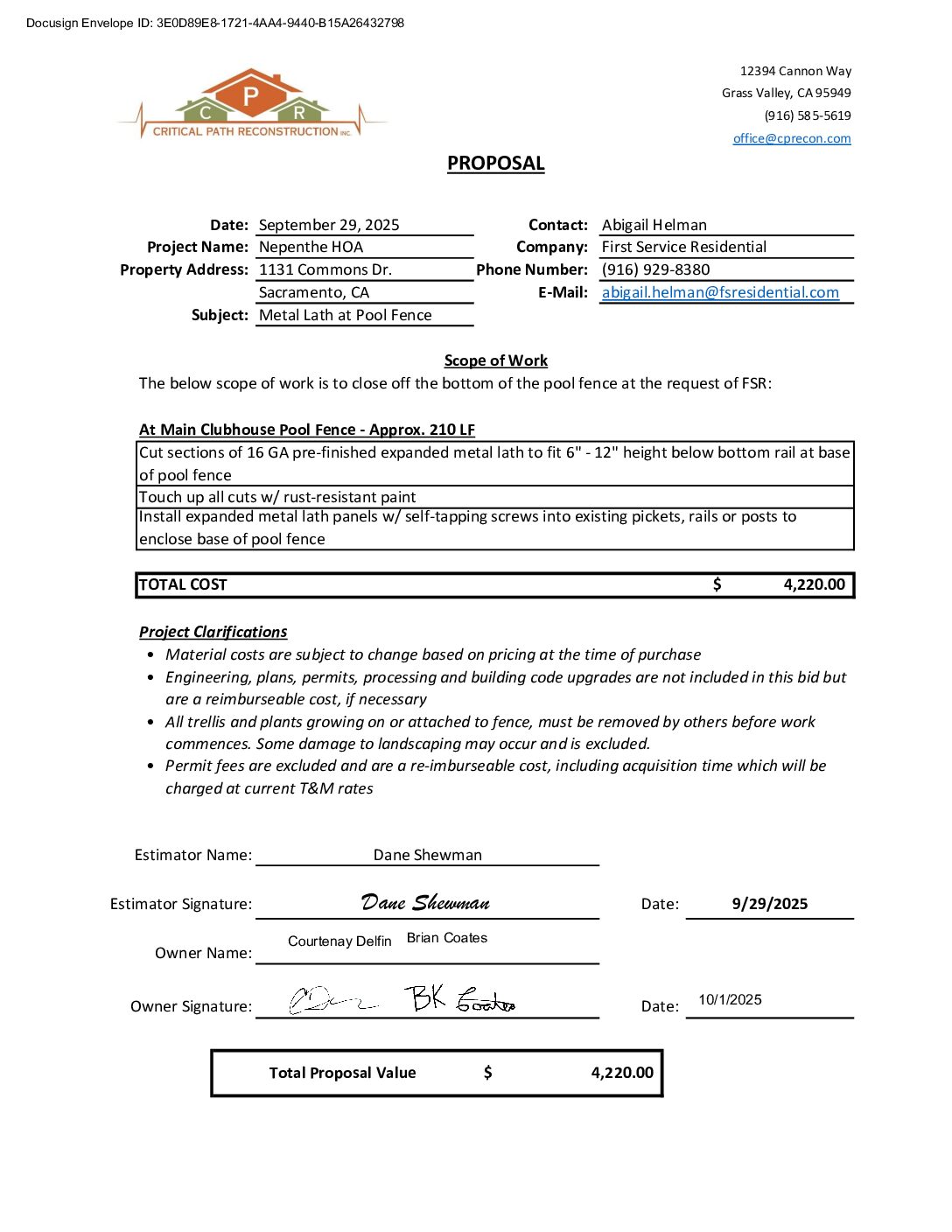 CPR – Metal Lath at Pool Fence  – 1131 Commons