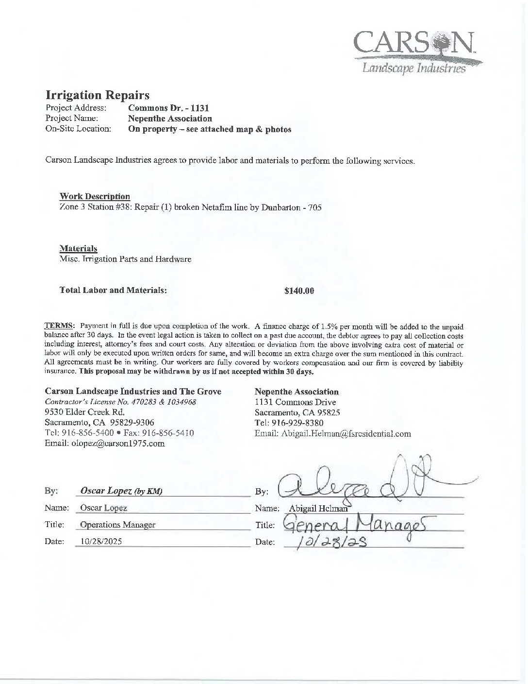 Carson Landscape – Irrigation Repairs – Zone 3, Station 38