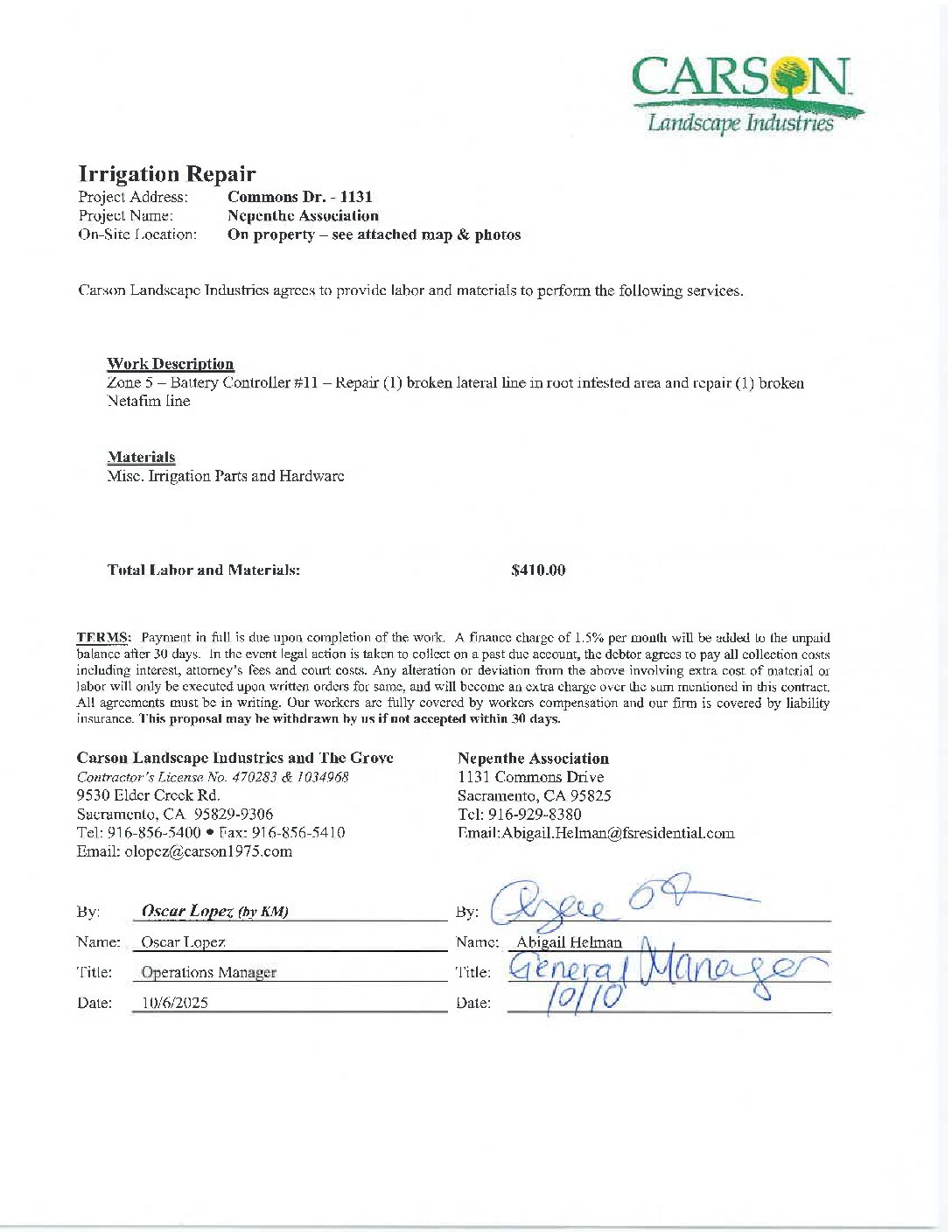 Carson Landscape – Irrigation Repairs – Zone 5, Battery Controller 11
