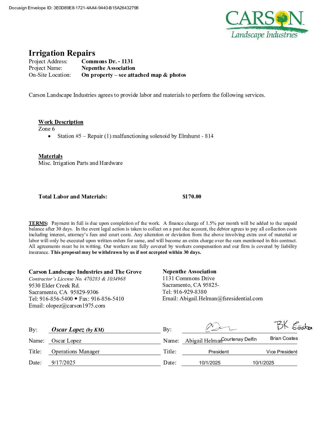 Carson Landscape – Irrigation Repairs – Zone 6, Station 5