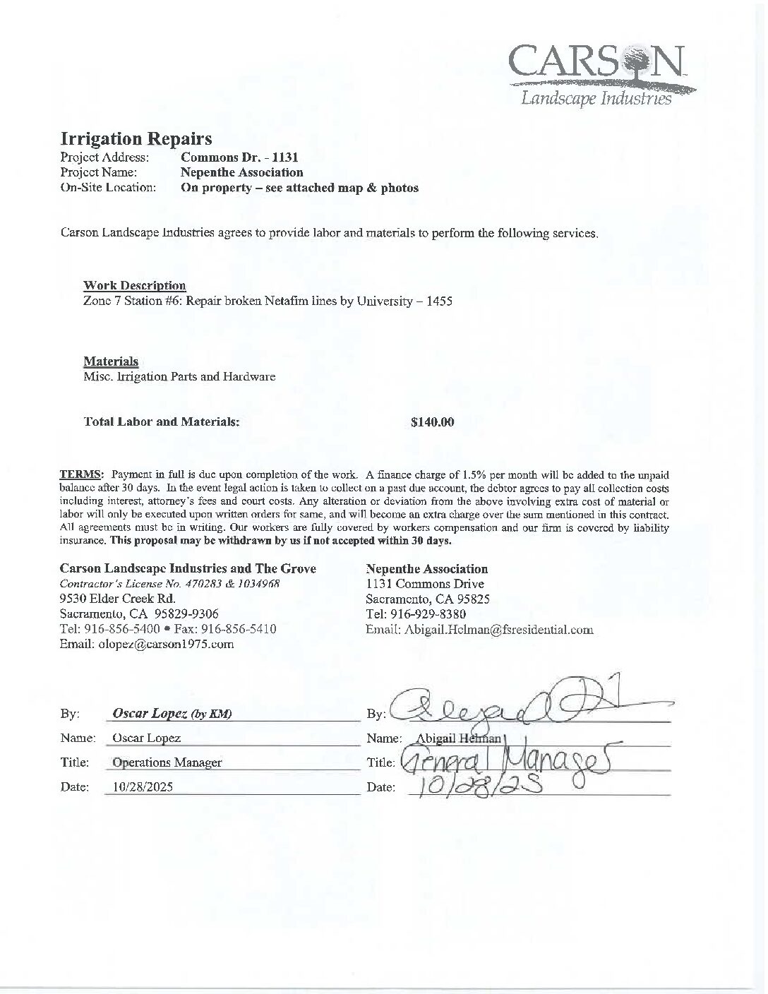 Carson Landscape – Irrigation Repairs – Zone 7, Station 6