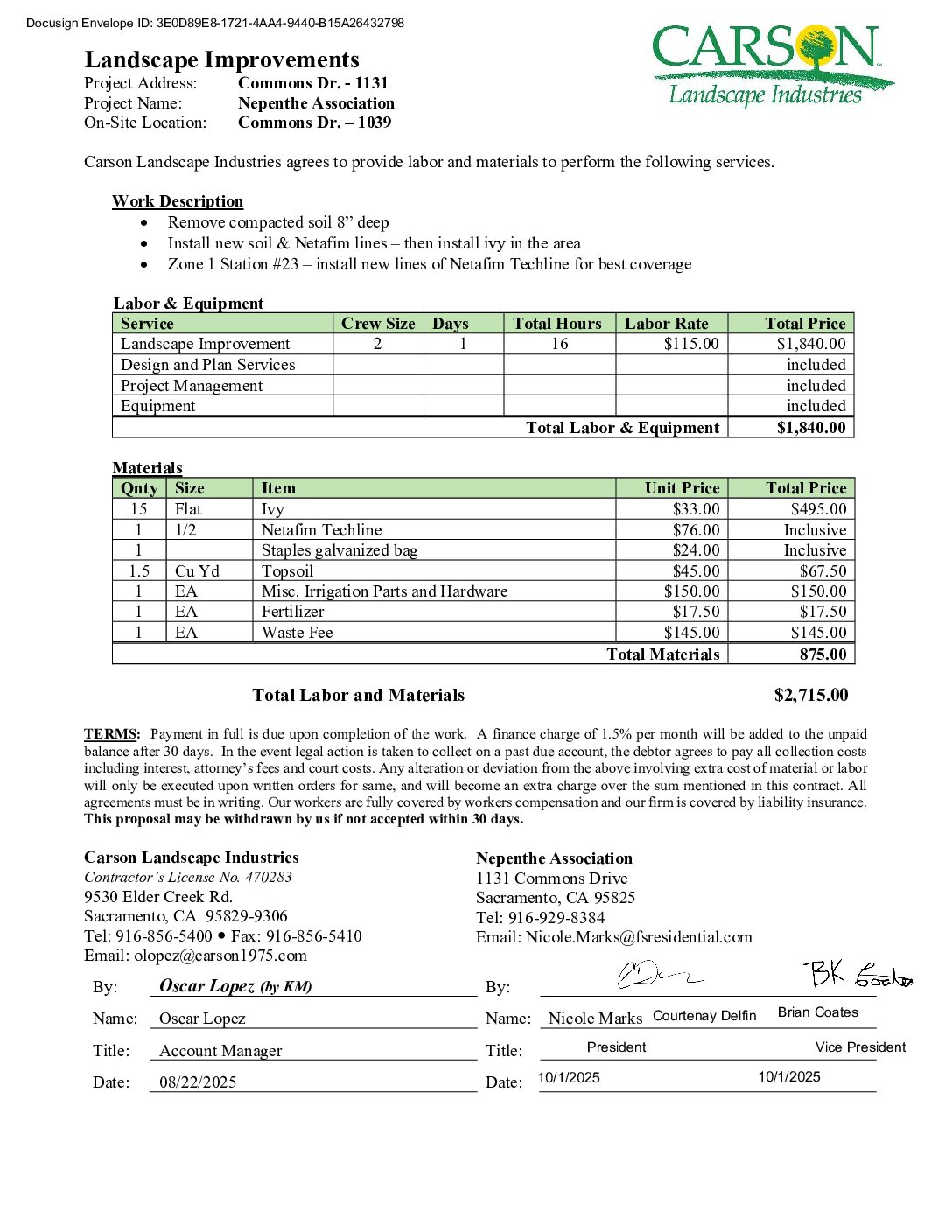 Carson Landscape – Landscape Renovation – 1039 Commons Dr